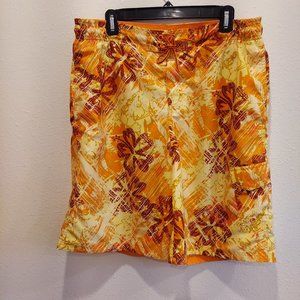 Reebok Size 34 Board Shorts Hawaiian Hibiscus light weight Colorful cargo pocket